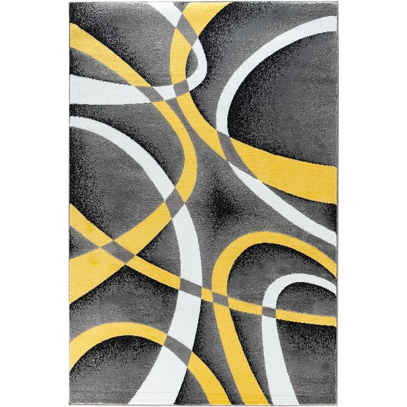 Modern Abstract Curved Line Geometric Flannel Area Rug - Yellow Grey White Contemporary Print Soft Mat for Living Room, Non-Slip Minimalist Home Decor#AbstractCurveRug #GeometricContemporaryMat #MinimalistHomeDecor #YellowGreyCarpet #NonSlipFlannelRug