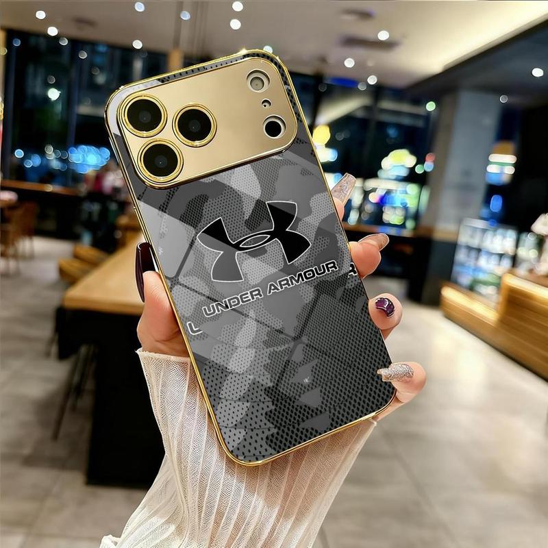 PIKPAKA fashion Under Armour Phone Case For iPhone 17 16 15 14 13 12 Pro Max Plus Electroplated Metal Bumper Case Slim Tempered Glass Back Advanced Materials Shockproof Anti-Scratch Luxury Case Fashion Durable Stylish