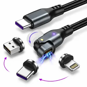Damatek 180° Rotating USB-C Fast Charging Cable - 3A Braided Electronic Charger for iPhone, Android Mobile, Smartphone, Cellphone Gaming Devices