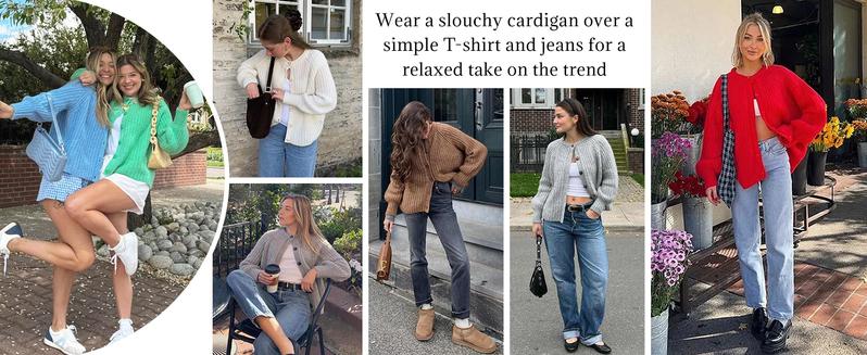 SCUSTY Women's Casual Long Sleeve Crewneck Button Down Cardigan Sweater Knit Outwear Loose Fit Solid Color Knitwear for Spring Fall