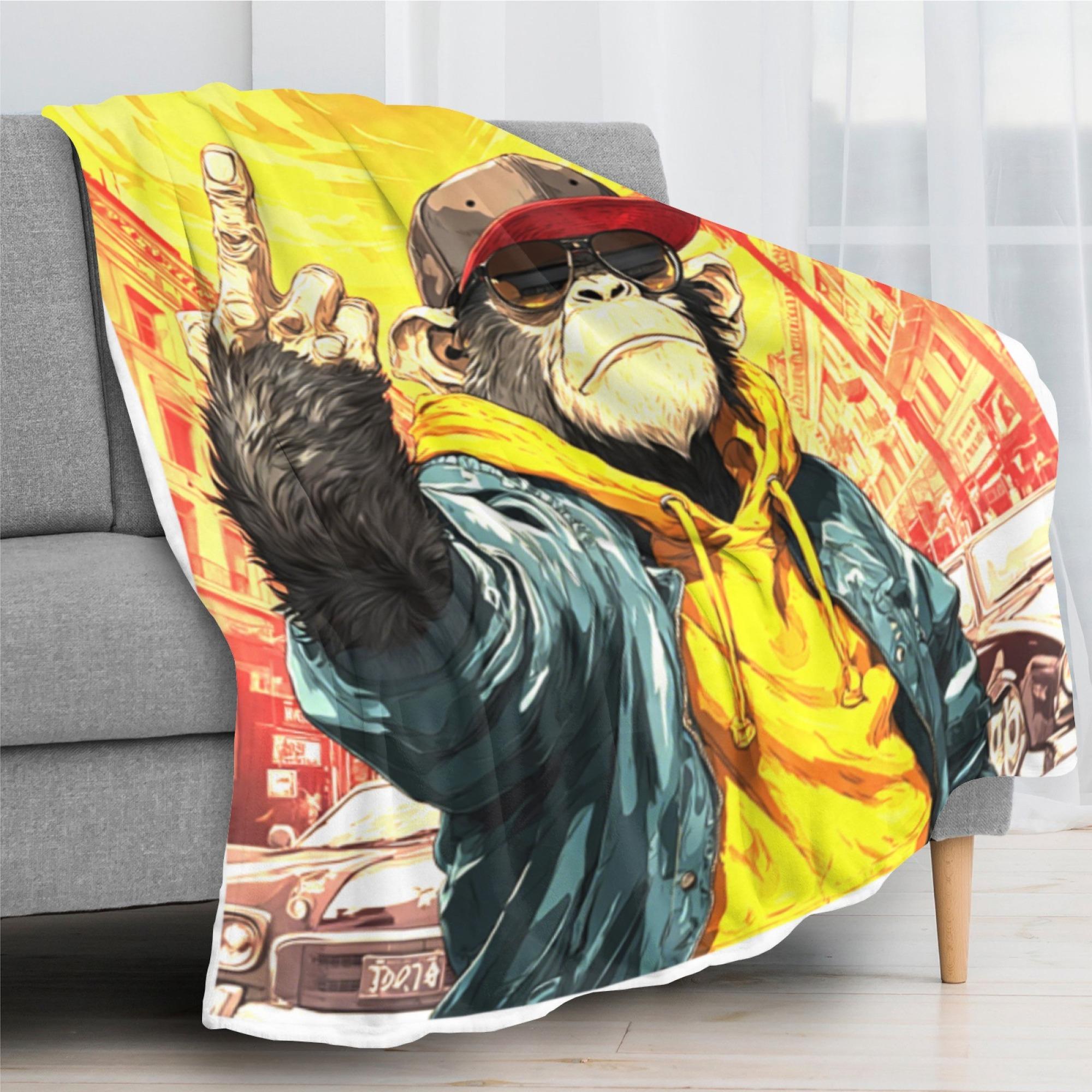 Fun monkey face blanket, made of soft flannel, a must-have for home décor and camping, a unique gift for animal lovers, warm and durable, a Christmas gift choice, a dreamy woven home decor item.