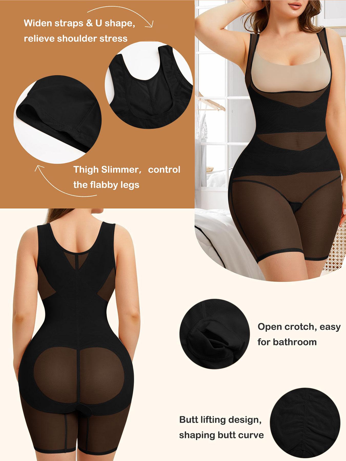 Plus Size Women's Shapewear Bodysuit, High Elasticity Mesh Fabric, Breathable & Invisible, All-Season Wear, Push-Up & Tummy Control Design, Womenswear