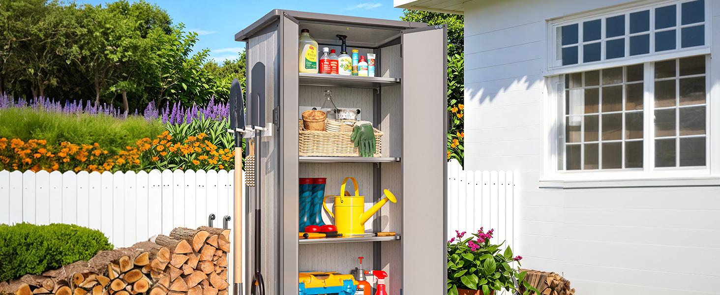 Heavy-Duty Resin Outdoor Storage Shed – Waterproof Vertical Cabinet with Adjustable Shelves, Reinforced Floor & Durable All-Weather Design
