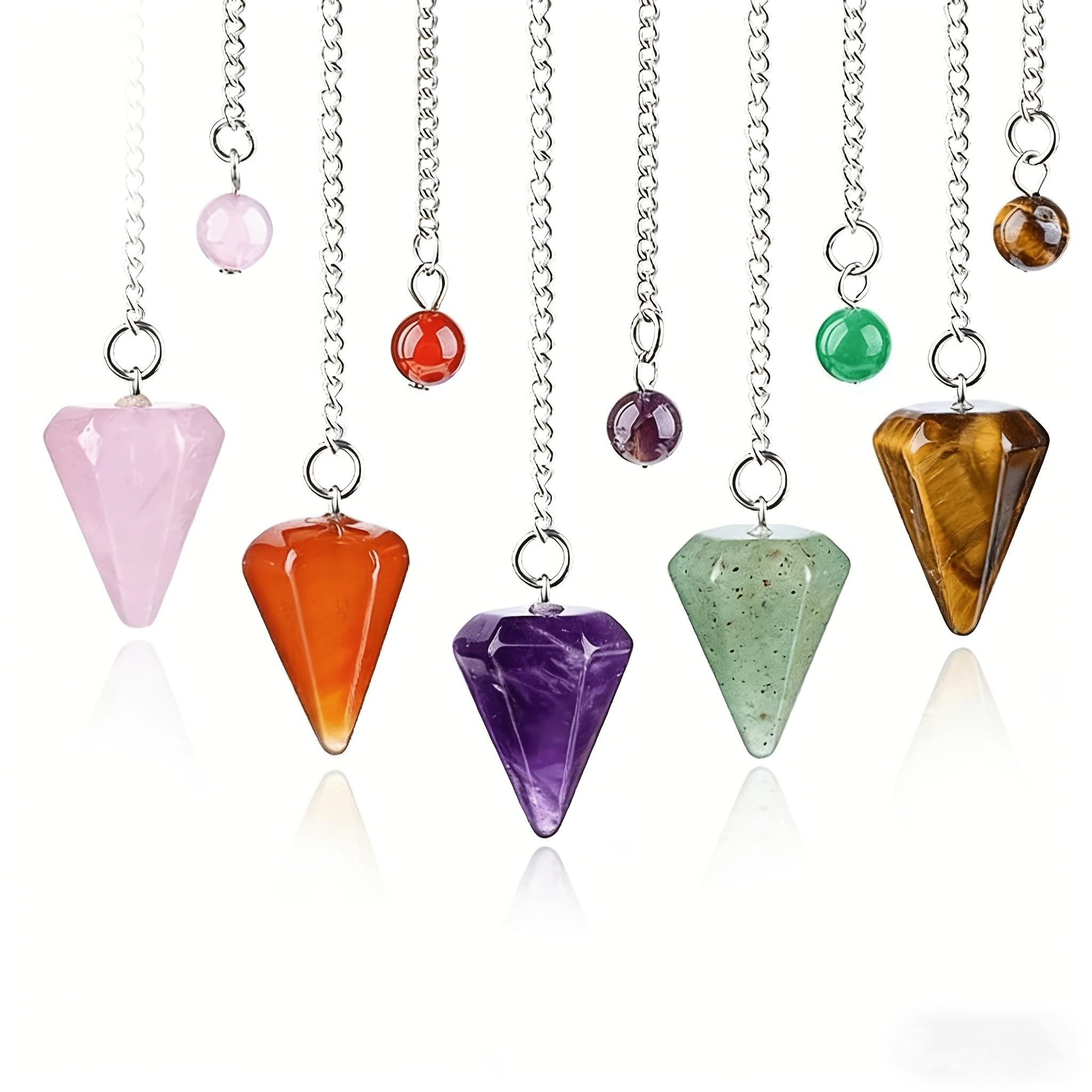 Natural Crystal Pendulum, Hexagonal Carved Stone Dowsing Pendulums, Amethyst Tiger's Eye Rose Quartz, Reiki Yoga Meditation Accessories