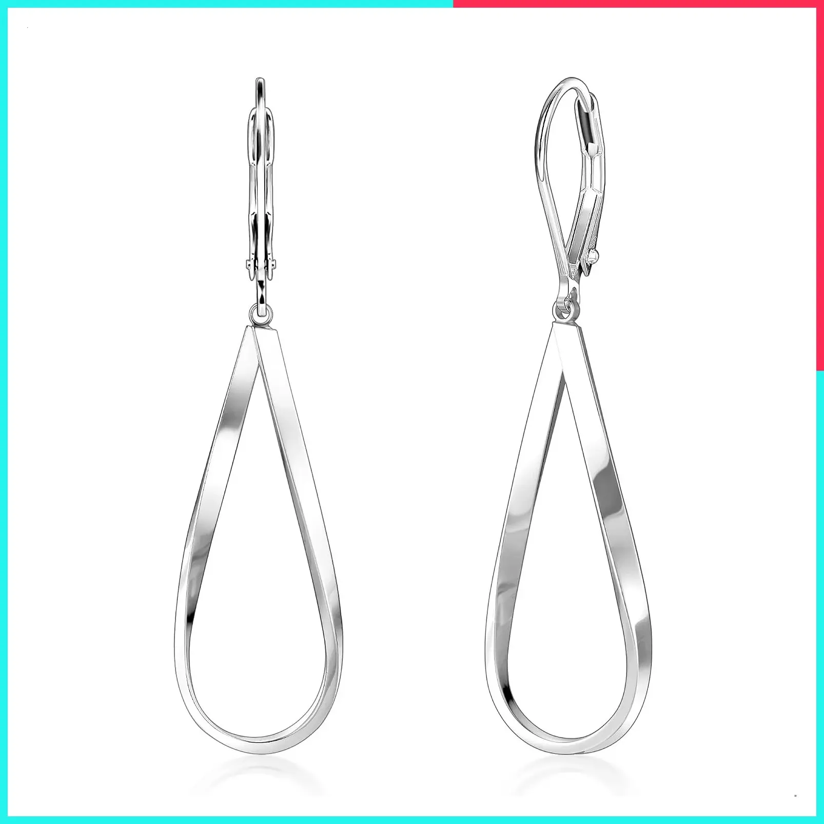 Silver Teardrop Leverback Earrings for Women 14K Gold Plated Hypoallergenic Boho Twisted Dangle Earrings