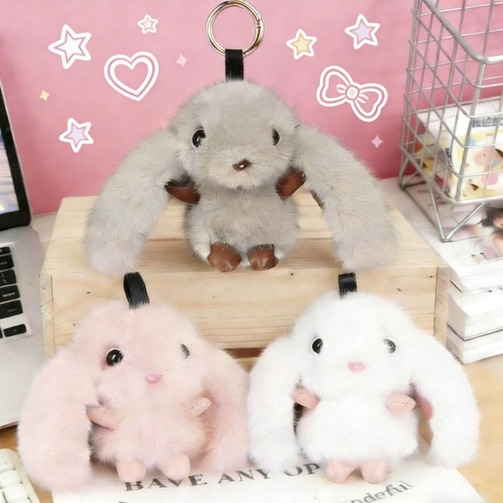 Cute Faux Mink Fur Bunny Keychain, Fluffy Bunny Keychain, Plush Car Key Ring, Bag Decoration, Holiday Gift, Soft and Adorable, Perfect for Gifts