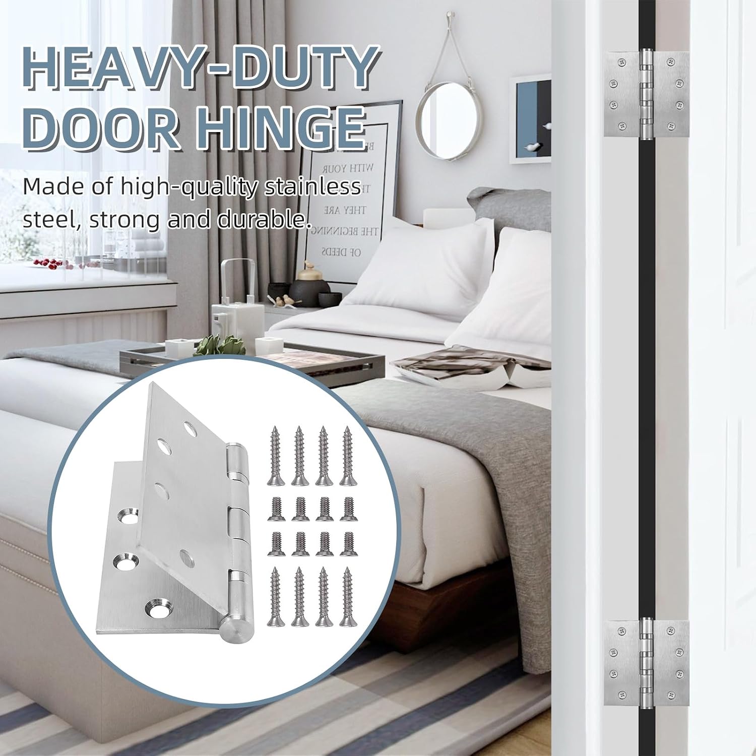 4.5" Heavy Duty Stainless Steel Door Hinge, 3 Pack 4.5 x 4.5 Inch Ball Bearing Door Hinges with Square Corners for Commercial and Residential Doors, Brushed Nickel