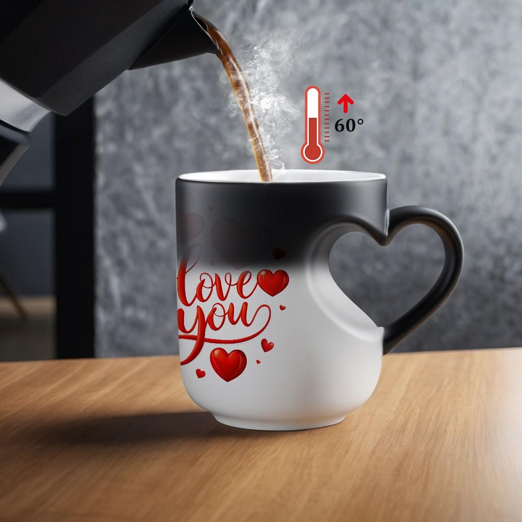 1 Pc 'Love You' Magical Color-Changing Mug with Heart-Shaped Handle, 11 oz Unique Heart Design with Red Heart Pattern, Heated Gradient Mug, Perfect Gift for Mother's Day and Valentine's Day
