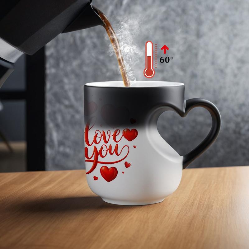 1pc Love you - Magical Color Changing Mug with Heart-Shaped Handle, 11oz Unique Heart Design, Red Heart Pattern, Heated Gradient Mug, Perfect Gift For Mother's Day, Valentine'S Day