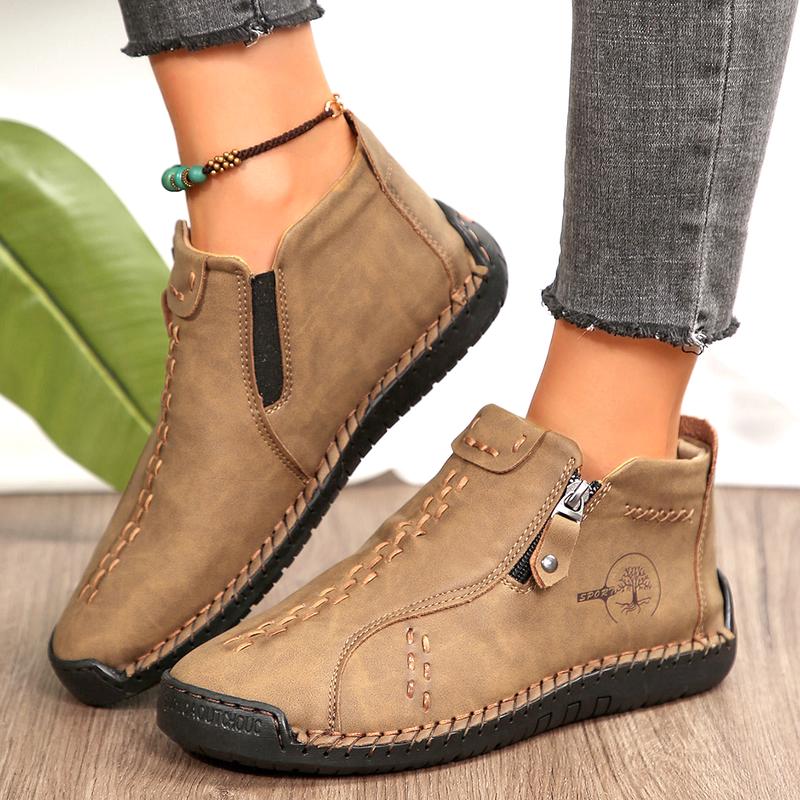 Women's Short Boots Fashion Side Zipper Design Classic Workwear Style Slip Resistant Durable Casual Boots. Girl Walking Shoes Comfort Dark Green Springfresh