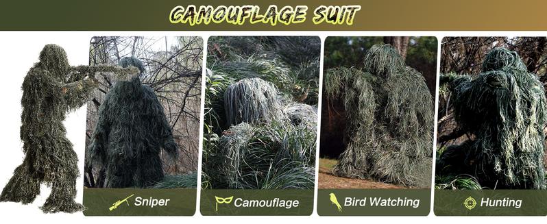 MOPHOTO 5 in 1 Ghillie Suit, 3D Camouflage Hunting Apparel Including Jacket, Pants, Hood, Carry Bag Suitable for Unisex Adults/Youth (S/M/L) MOPHOTO 5 in 1 Ghillie Suit, 3D Camouflage Hunting Apparel Including Jacket, Pants, Hood, Carry Bag Suitable for Unisex Adults/Youth (S/M/L)