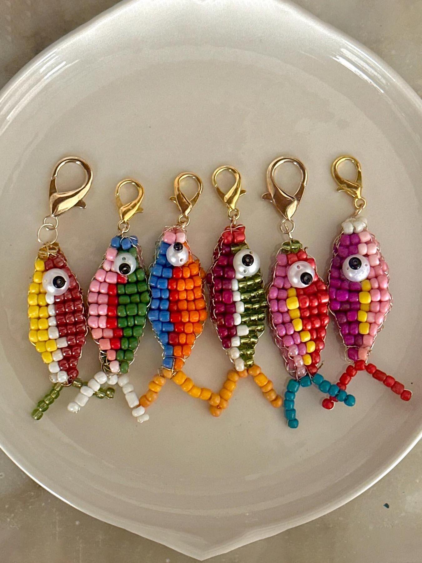 Boho Colorful Beaded Fish Bag Charm Keychain, DIY Multicolor Accessory, Ocean Style Vacation Bag Pendant, European and American Design