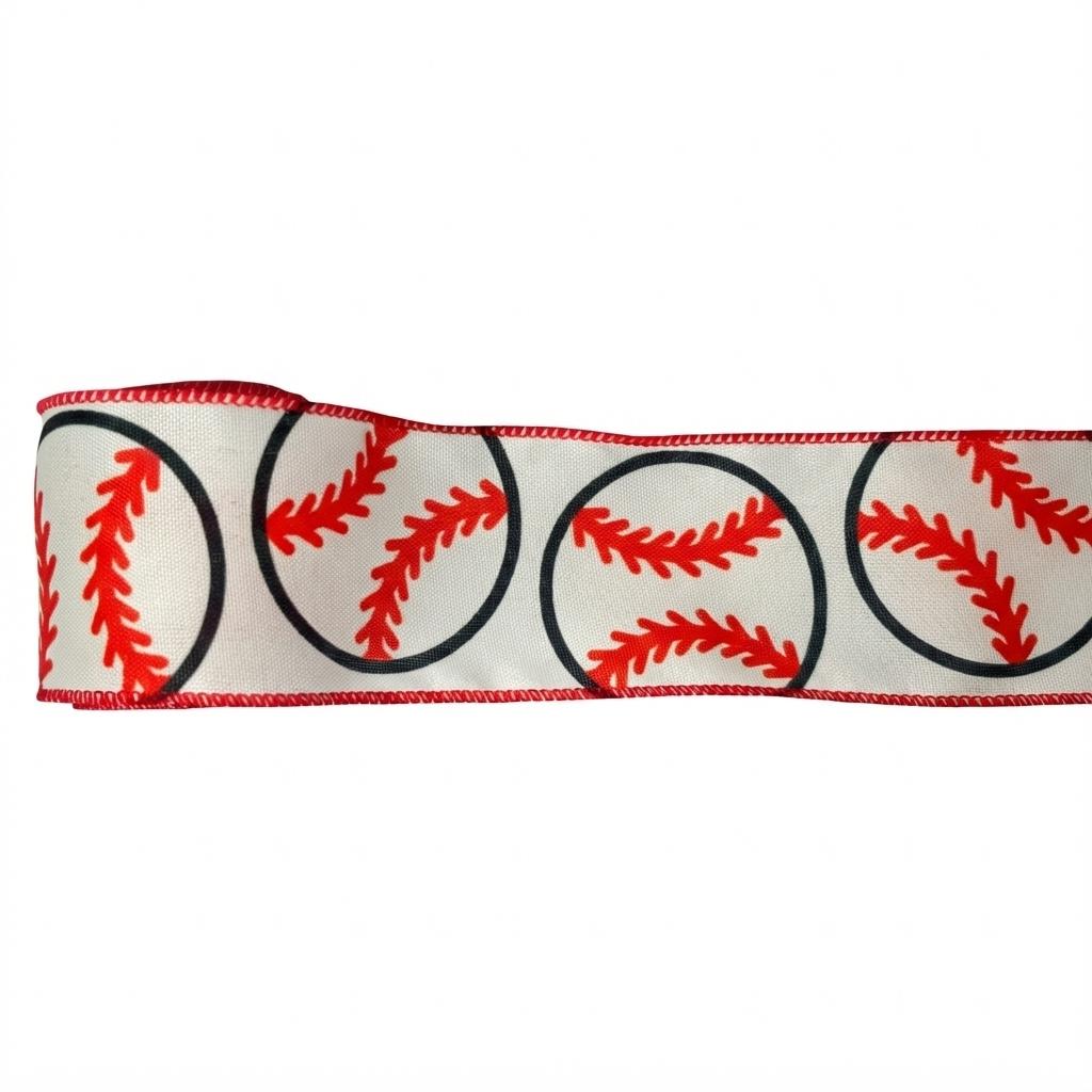 1 Rolls 5 Yards Baseball Grosgrain Continuous Ribbons - 2.48 inch Red White Sport Ribbons for Team Decoration and Party Themes