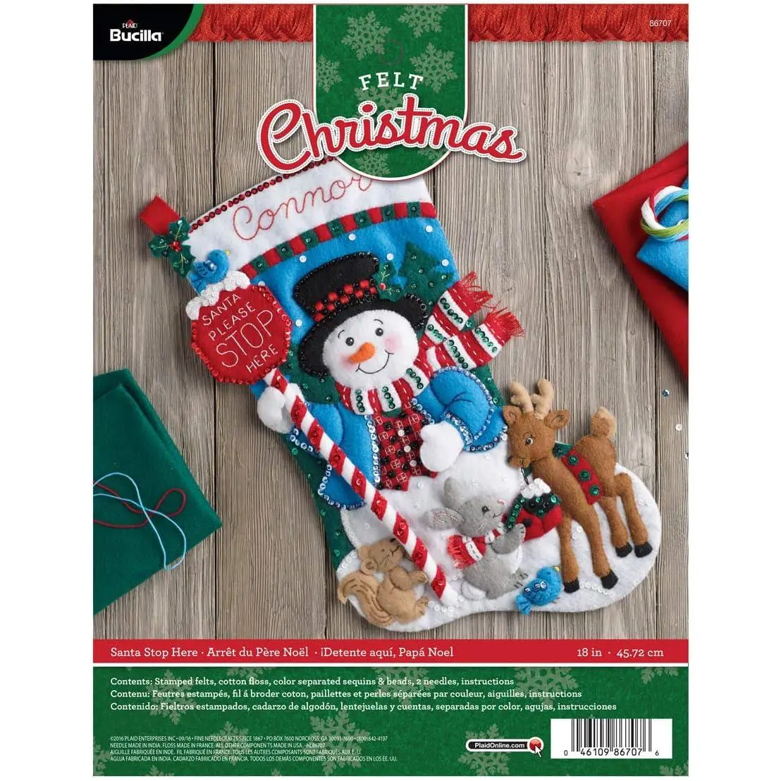 Felt Applique Christmas Stocking Kit 18 Inch Santa Design