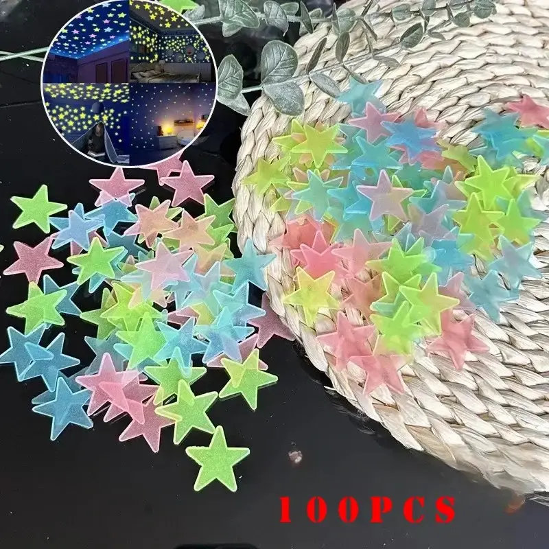100pcs Glow-In-The-Dark Star Stickers, Fluorescent Wall and Ceiling Decor, Bedroom Decoration, No Power Needed, Home Decor