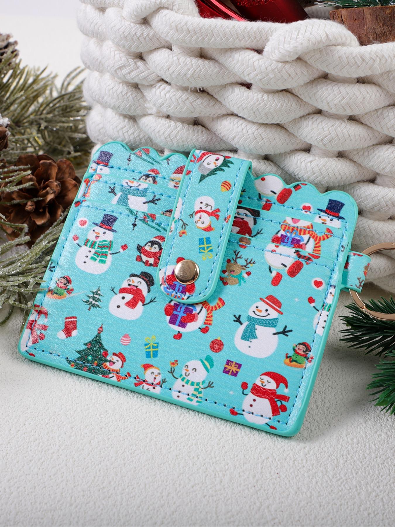 Christmas Theme Card Holder Keychain, Santa Claus Snowman Reindeer Design, Button Closure, Easy Storage, Gift for Friends and Family, Keychain Kawaii
