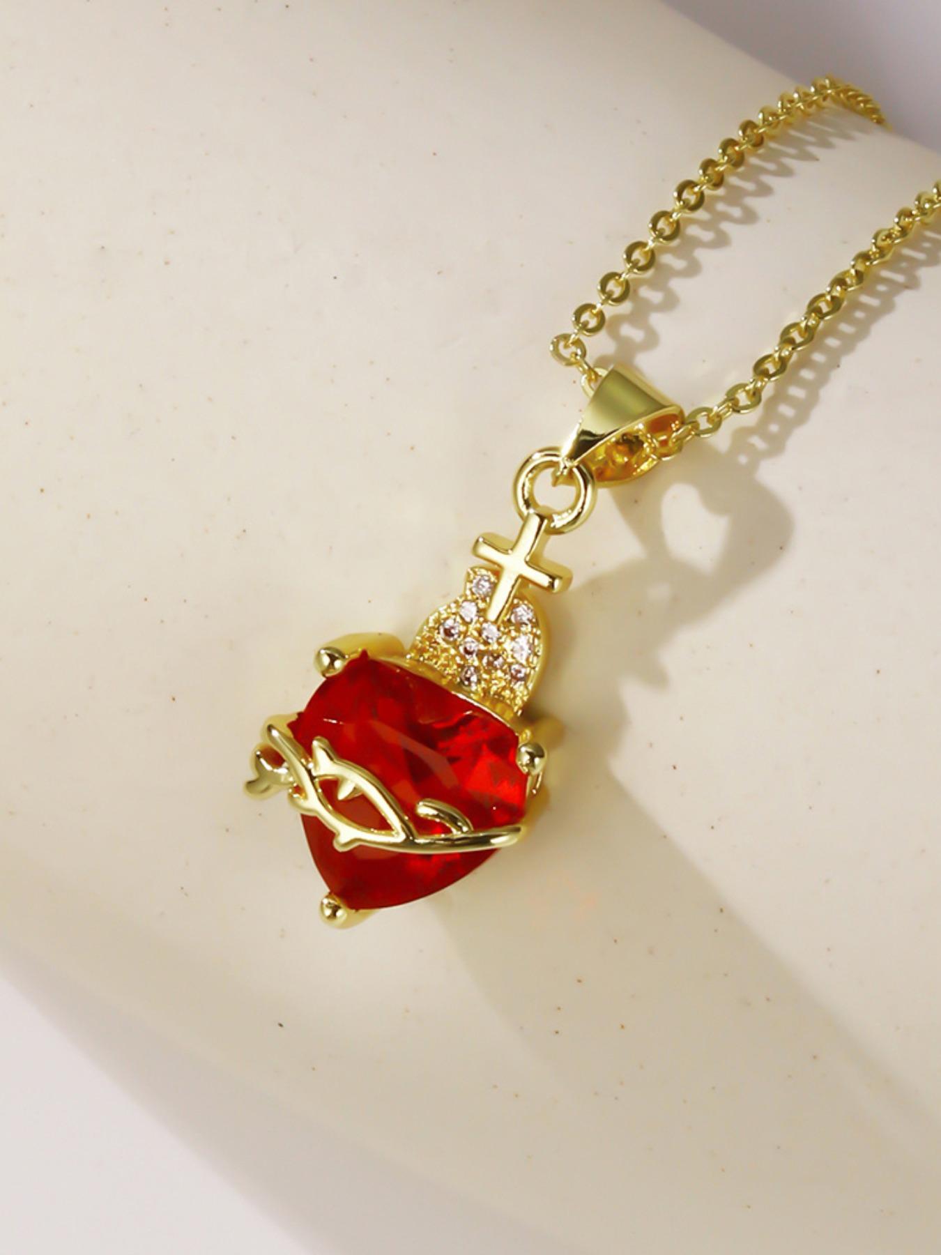 Vintage Heart Cross Pendant Necklace with Zircon, Fashionable Elegant Women's Jewelry, Perfect Valentine's Day Gift, Heart Design Necklace