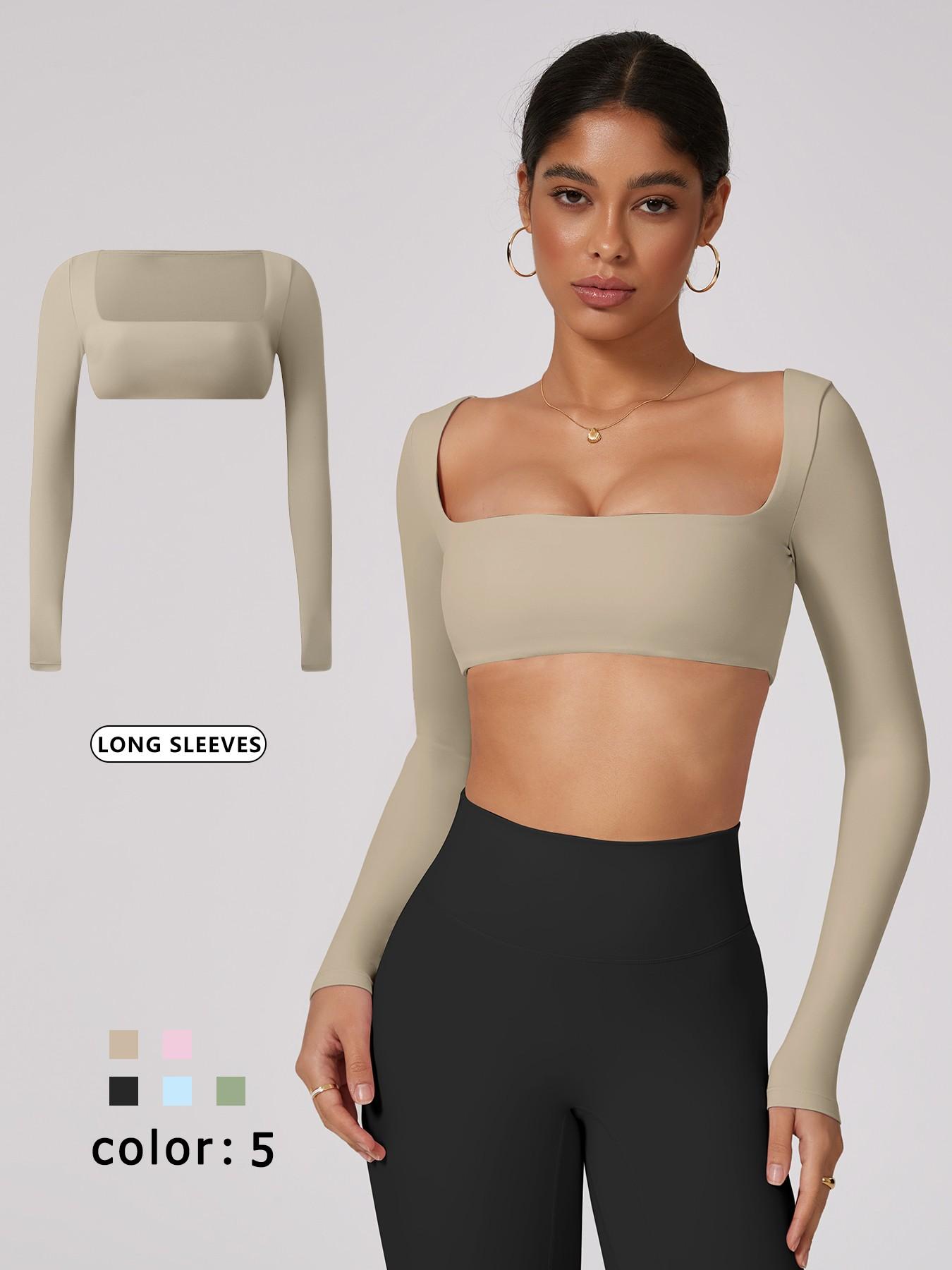 Women's Fashion Sport Top Athletic Style Activewear Square Neck Long Sleeve Short Crop High Elastic Comfortable Breathable Gym Training Running Outdoor Cycling