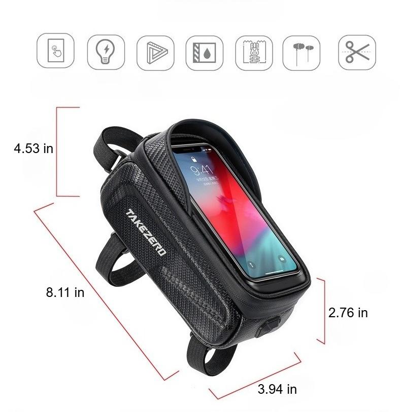 TAKEZERO Bicycle Front Top Tube Bag Touch Screen Bicycle Frame Bag Bicycle Bag 1L Large Capacity Adjustable Cycling Bag Bicycle Accessories