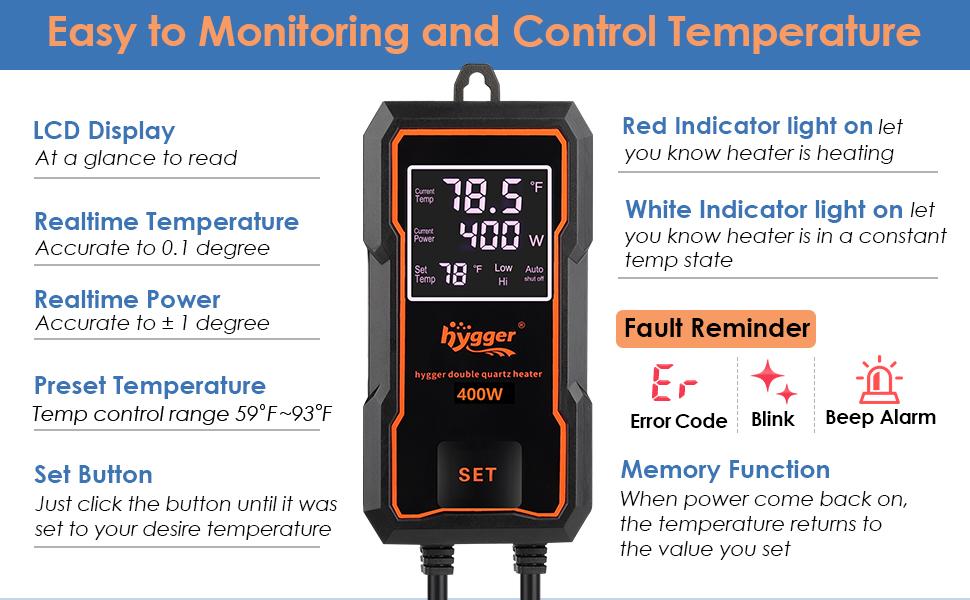 hygger Submersible Aquarium Heater Fish Tank Heater with Temperature Control & Auto Off Protection for Saltwater and Freshwater