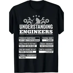 Unisex "Understanding Engineers" Graphic Tshirt - Mechanical Engineering Streetwear, 2025 Summer Shortsleeve Round Neck, Black XL, Vintage Printed Pure Fabric, Slight Stretch, Regular Fit Adult Menswear Top Oversized Comfy
