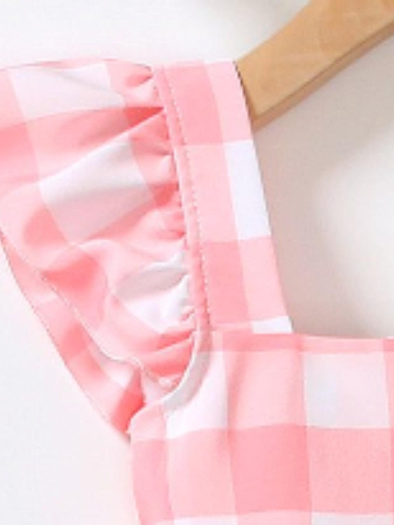 Strawberry Milkshake Sweetheart Dress! Toddler Pink White Gingham Flutter Sleeve Tiered Dress✨