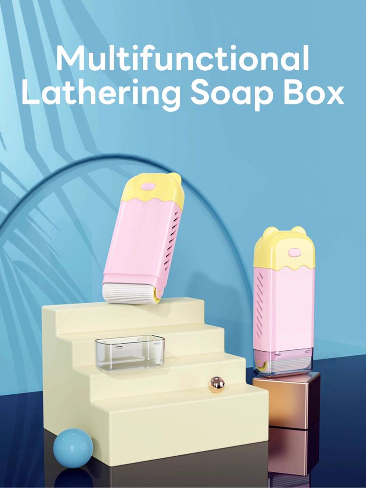 2-in-1 Lathering Soap Holder with Roller & Soap Saver Case – Multi-Use Foaming Soap Box for Laundry Stain Remover, Hand Washing & Shower – Portable & Refillable Bathroom Travel Tool