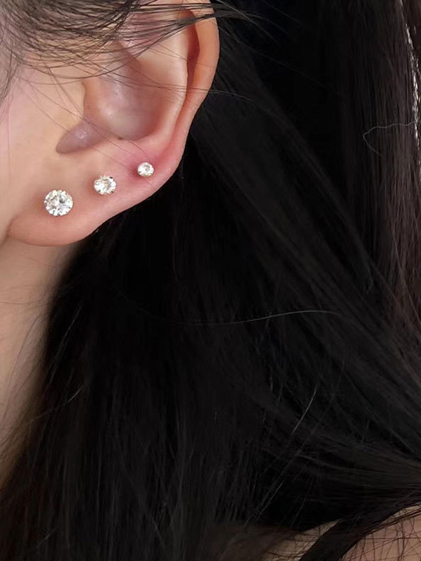 Titanium Earrings Flat Back Implant Grade Titanium Nose Stud Threadless Flat Back Earring Stud 20g 18g 16g Hypoallergenic Silver Cartilage Earrings for Women Surgical Steel Forward Helix Conch Tragus Piercing Jewelry Lip Labret Jewelry Push in