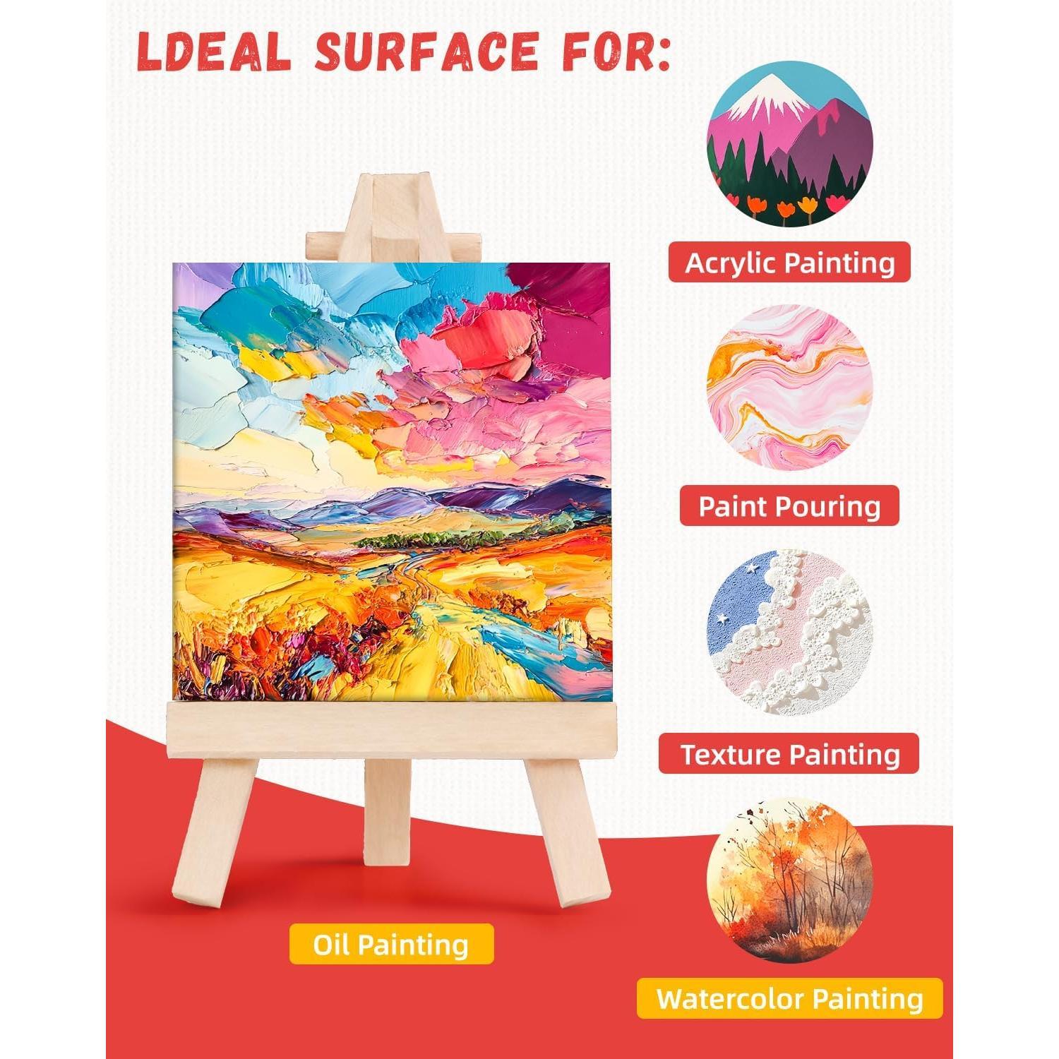 72-Count 4x4in Synthetic Primed Acid-Free Mini Canvas Boards, Square Art Panels for Oil, Watercolor & Collage DIY Painting Projects (Toys & Hobbies Supplies)