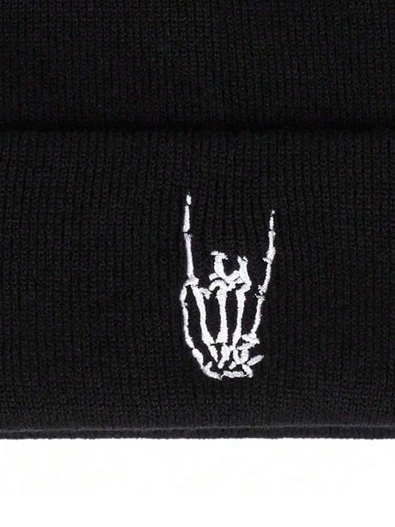 Unisex Skull Finger Hat, Outdoor Sun Protection Cap, Travel Beach Vacation, Casual Asymmetrical Design, All Seasons Fitted Knit Hat, Knitted Winter Hat