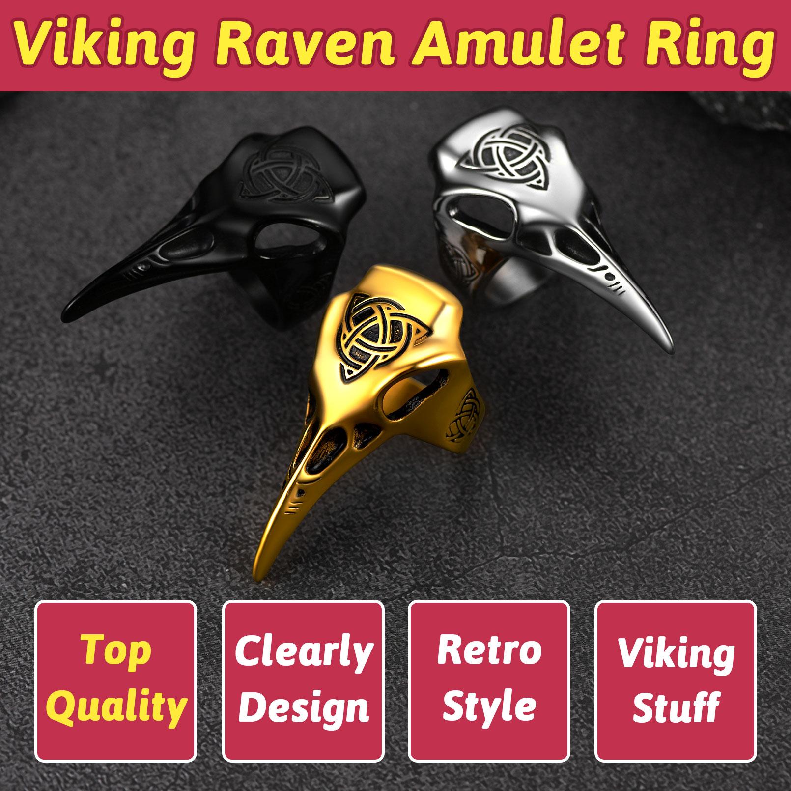 U7 Men's Raven Celtic Knot Rings Mens Raven Compass Rings Norse Viking Jewerly Stainless Steel
