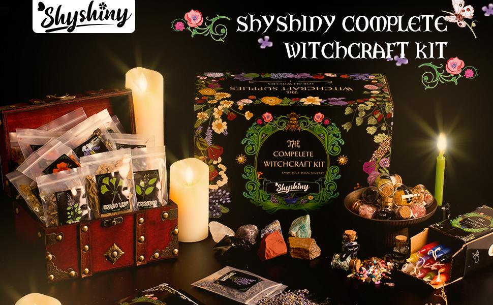 SHYSHINY 150Pack Witchcraft Supplies Kit Wiccan Supplies and Tools Witchy Gifts for Beginners, Dried Herbs, Crystals, Candles, Green Witch Altar Starter Spell SHYSHINY 150Pack Witchcraft Supplies Kit Wiccan Supplies and Tools Witchy Gifts for Beginners, Dried Herbs, Crystals, Candles, Green Witch Altar Starter Spell