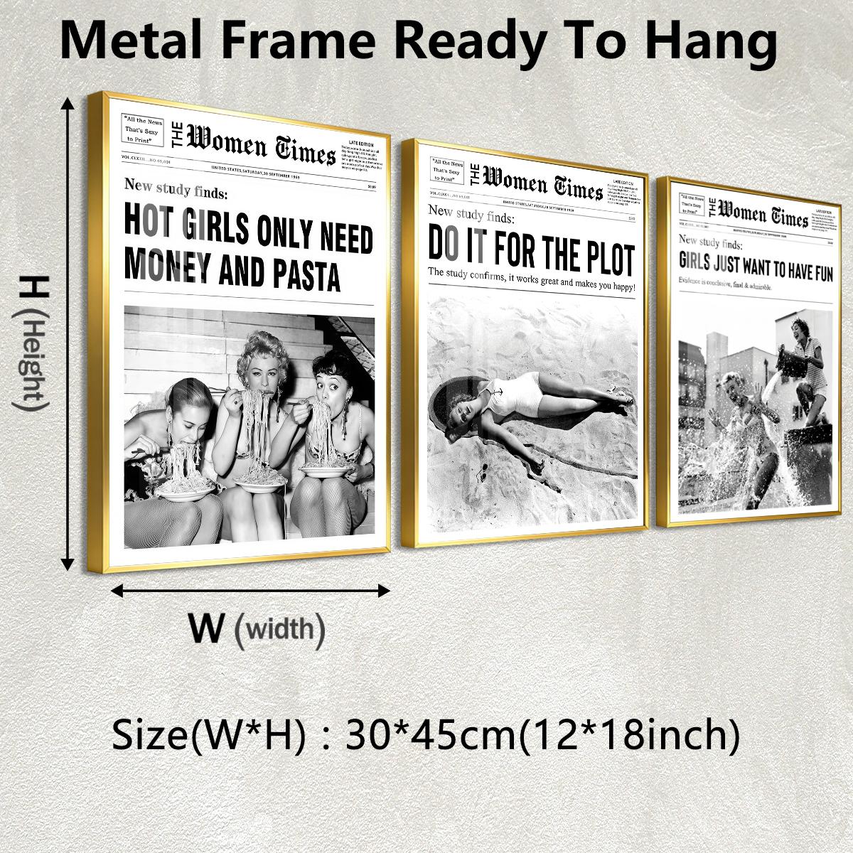 3 Counts Aluminum Alloy Framed Painting, Vintage Women Newspaper Poster Set, Home Decoration For Living Room, Bedroom, Office, Restaurant, Hallway Wall Decor, Odorless Print Artwork, Luxury Perfect Gift For Friends And Family