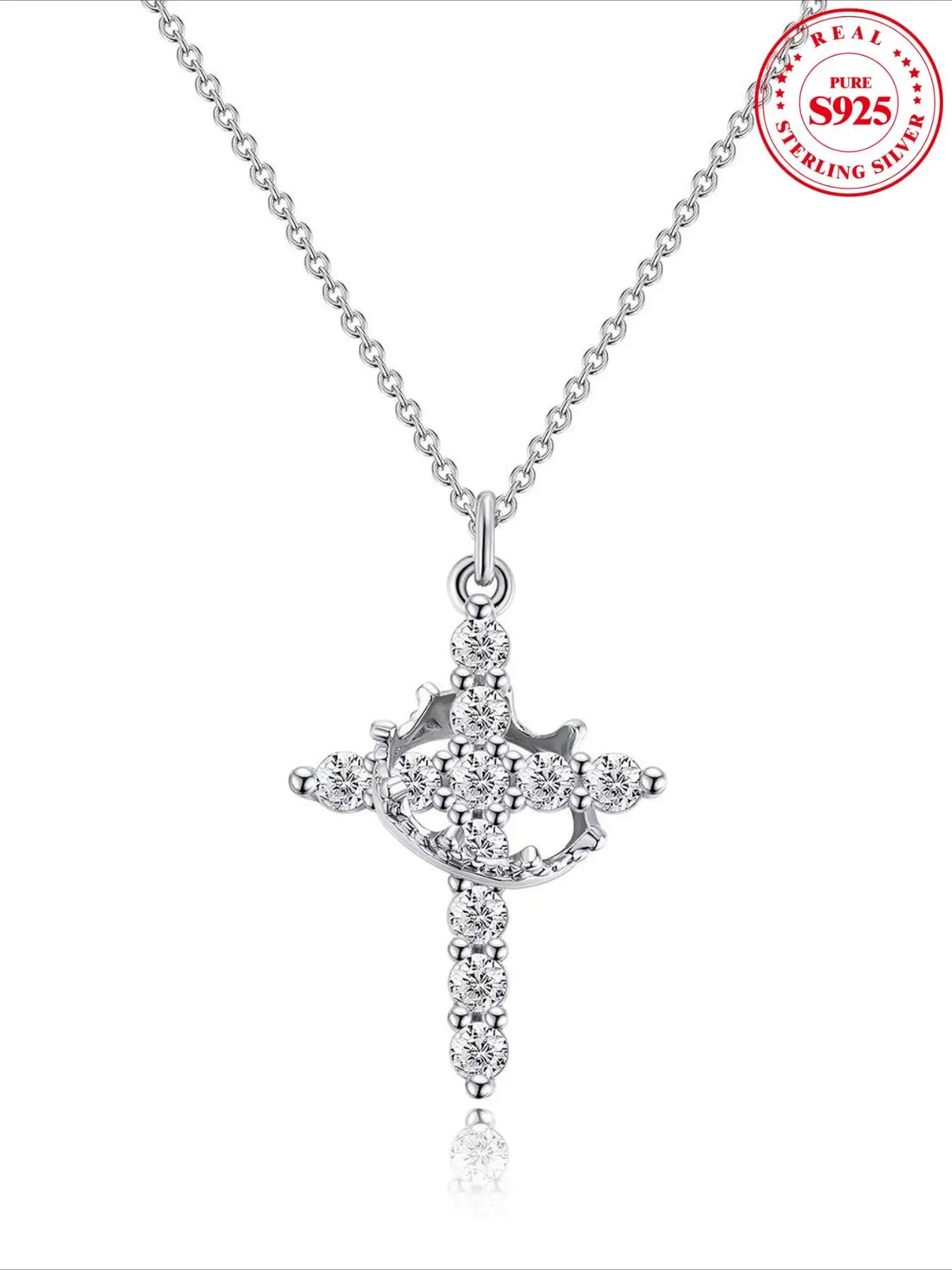 925 Sterling Silver Simple Cross & Crown Design Pendant Necklace, Cross Charm Necklace, Cross Necklaces, Fashion Jewelry for Party, Daily Clothing Decor, Trendy All-match & Exquisite Jewelry for Gift, Fashionable Jewelry, Chic Jewelry, Jewellery Pendant