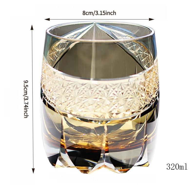 Handcrafted Edo Kiriko Crystal Whiskey Glass, 3-Color Colorful Glass, Luxury Gift Box, Perfect for Whisky Lovers, Unique Drinkware