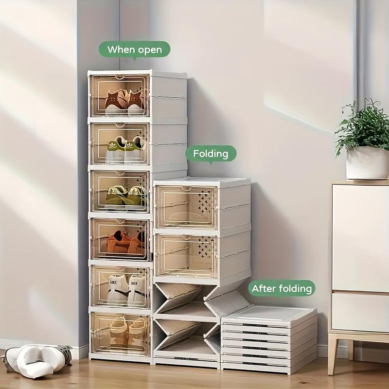 3-Tier Foldable Shoe Storage Cabinet, Clear Stackable Shoe Organizer with Flip Doors for Sneakers, Closet & Entryway