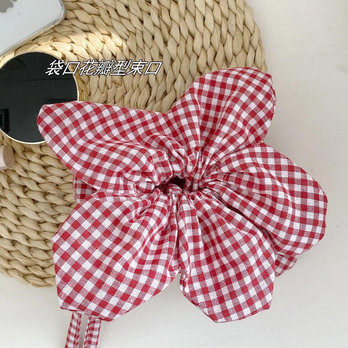 Retro Denim Women's Flower Phone Pouch Crossbody Bags Cute Plaid Plush Female Bucket Shoulder Bag Girls Clutch Storage Handbags