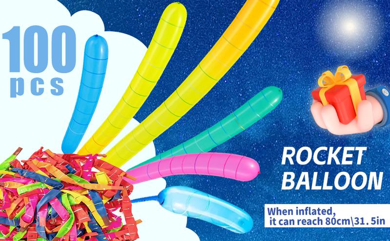 Rocket Balloons 100 Pack with Air Pump Giant Whistling Balloons for Outdoor Play Kids Birthday Events Fun Gift Christmas Gift for Cousin Boy Premium Latex Aerodynamic Tip Reusable Party Pack