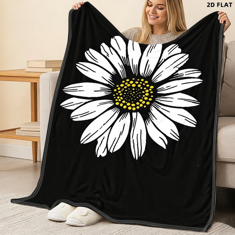 Stylized Daisy Print Throw Blanket, Single - sided Printed, Multiple Specifications Available, Soft Comfortable Fabric, Ideal for Napping/Indoor Use, High - Contrast Graphic Design, Trendy Home Decor Essential