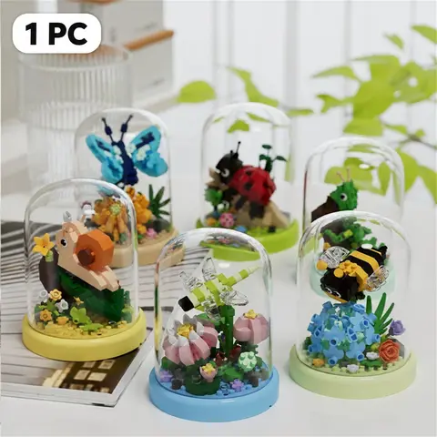 Insect Series Mini Building Blocks Set, Snail Bee Butterfly Grasshopper Models, Dustproof Cover Included, Creative Home Decor Gift, Building Block Sets, Miniature Set