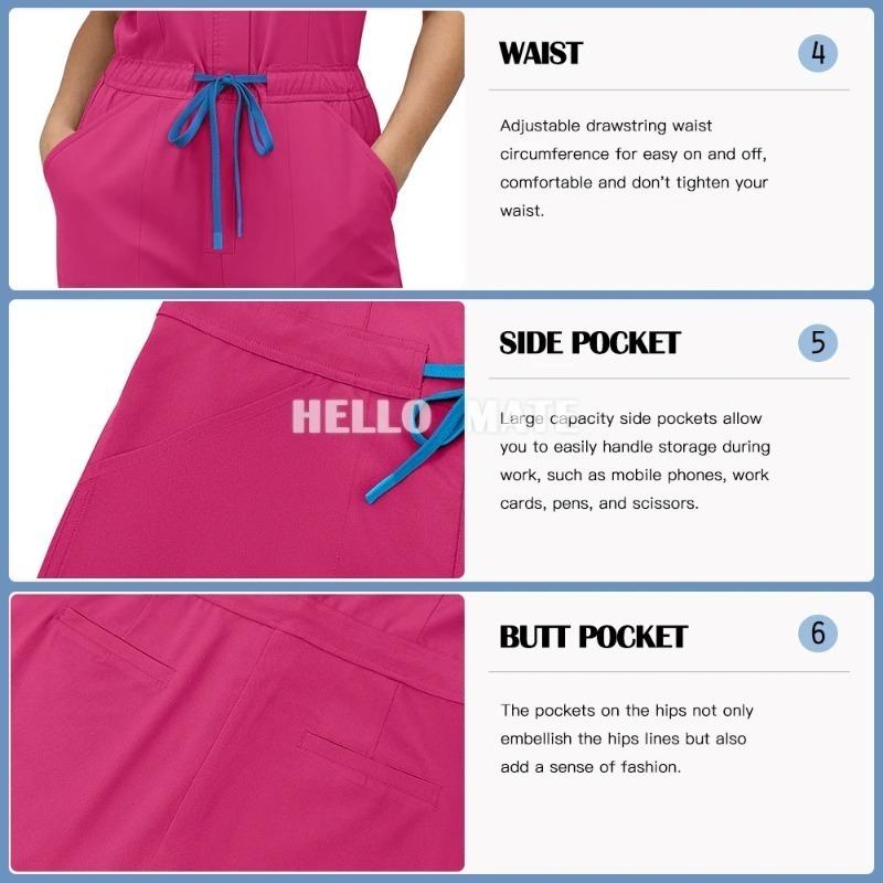 Men's Health Check Short Sleeved Frosted Jumpsuit Pharmacist Pocket Care Uniform Hospital Beauty Salon Work Uniform
