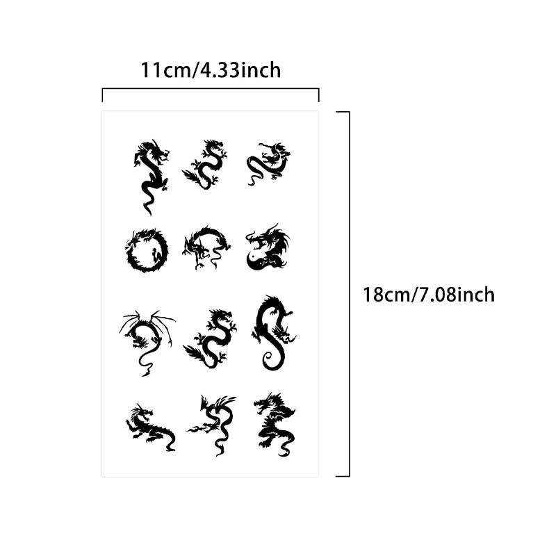 4 Pcs Small Herbal Temporary Tattoo Stickers Set, Dinosaur & Mythical Beast Designs, Semi-Permanent Color, Suitable for Fingers, Hand Back, Behind Ear