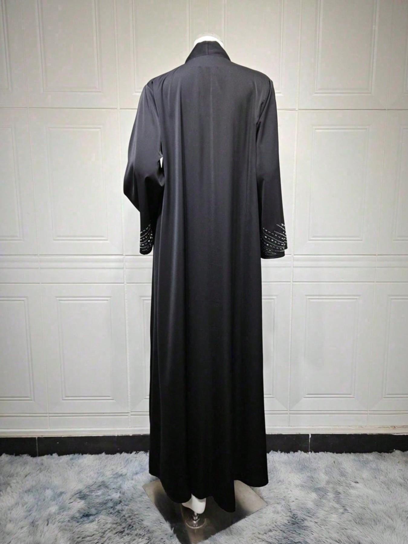 Gradient Vertical Rhinestone Long Cardigan, Heavy Rhinestones Wide Sleeves, High-End Long Outerwear for Parties, All Seasons Baggy Loose Fit
