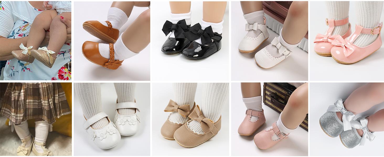 Baby Girls Mary Jane Flats Shoes Anti-Slip Rubber Sole Infant Toddler Princess Wedding Dress Shoes