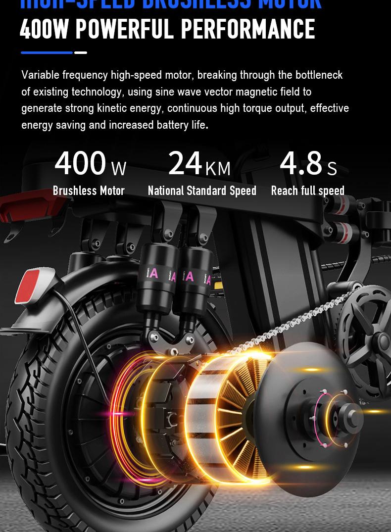 Adult Electric Bicycles Foldable 20mph Commuter Ebike with Detachable Battery Lightweight Folding Ebike 500W 48V 15AH 16 Stage Damping