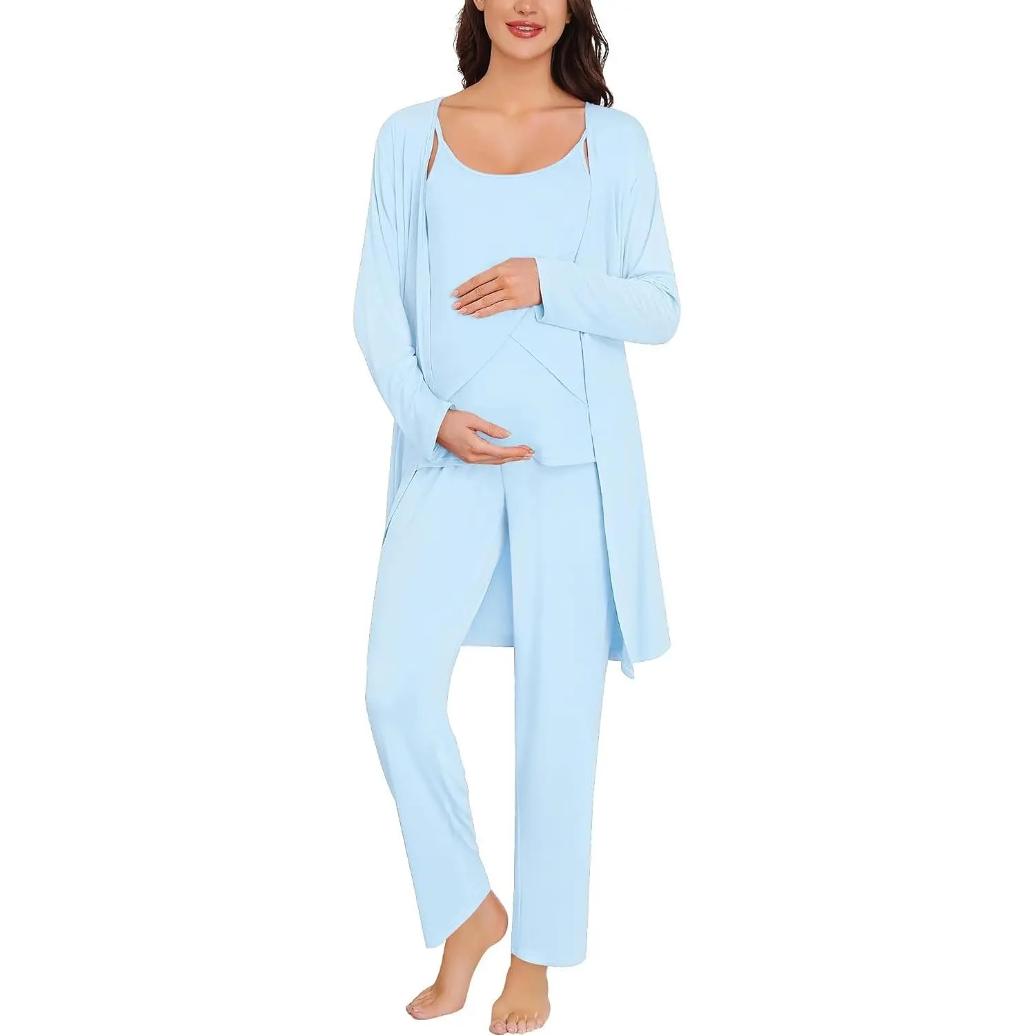 Maternity Pajamas Set 3 PCS Nusing Pajamas Labor and Delivery Gown & Camisole & Pants Postpartum Pjs