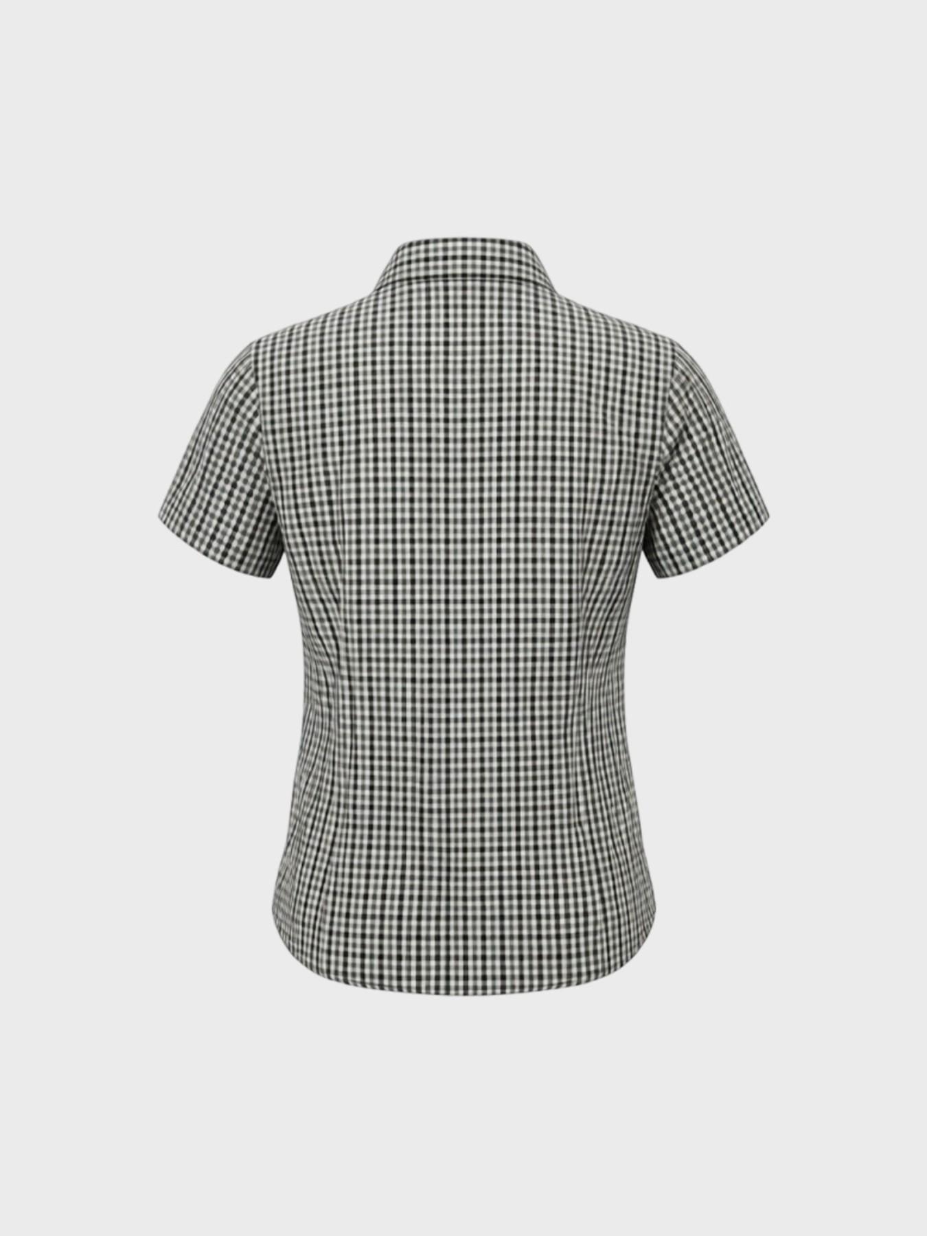 Women's Casual Retro Vintage Plaid Short Sleeve Shirt Blouse, Polo Neck Design, Comfortable Style, Casual Collared Top, Ideal for Daily Wear, Back-To-School Season, Casual Basic Top