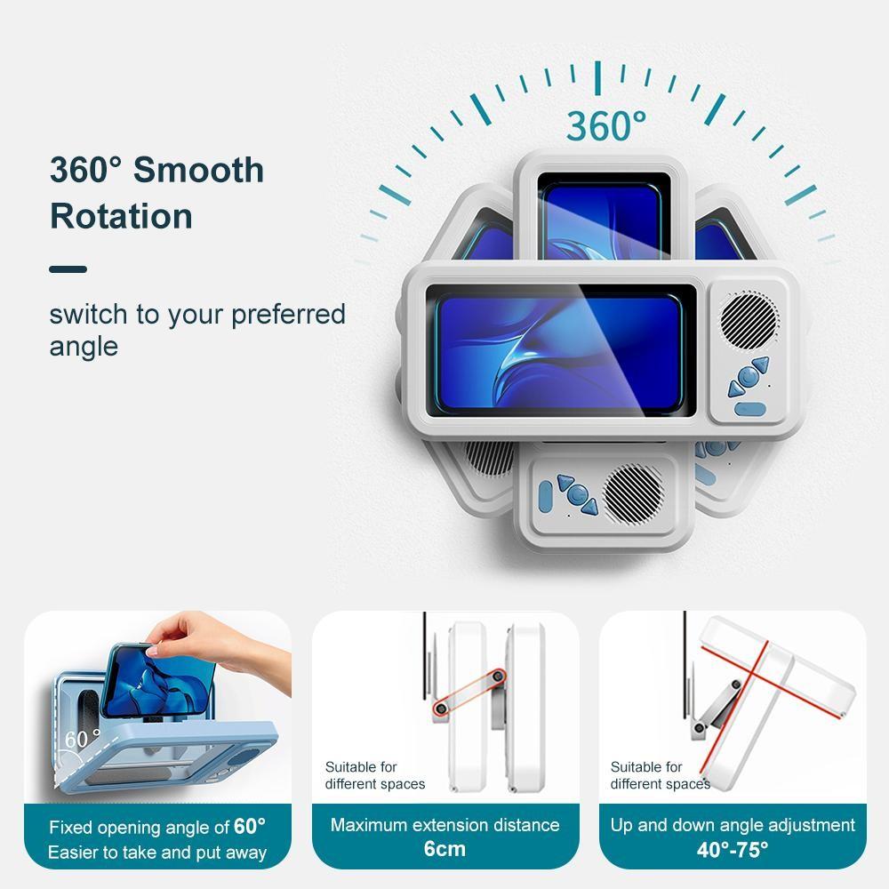 Waterproof Box Bluetooth Wireless Speaker with 360° Rotating Touch Screen, Bathroom Shower TV and Phone Holder Speaker for Watching Movies, Listening to Music, Suitable for Swimming Pool, Kitchen and Bathroom