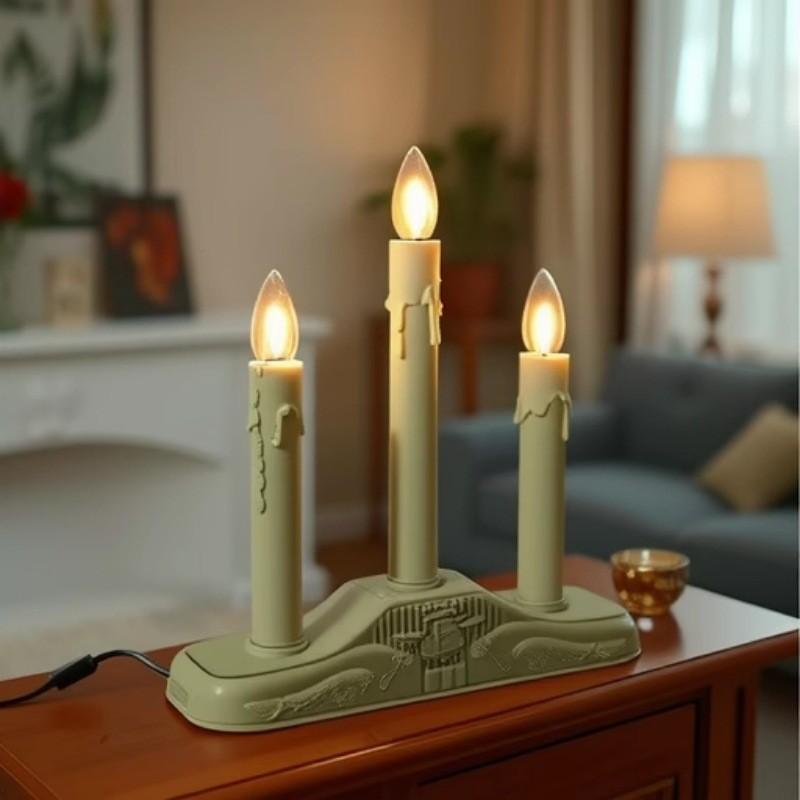 Christmas Three-Head Electric Candle Holder, American Vintage Style, Wax Flow Design, Warm Light, Backup Bulb Fuse, Window Mantel Fireplace Decor