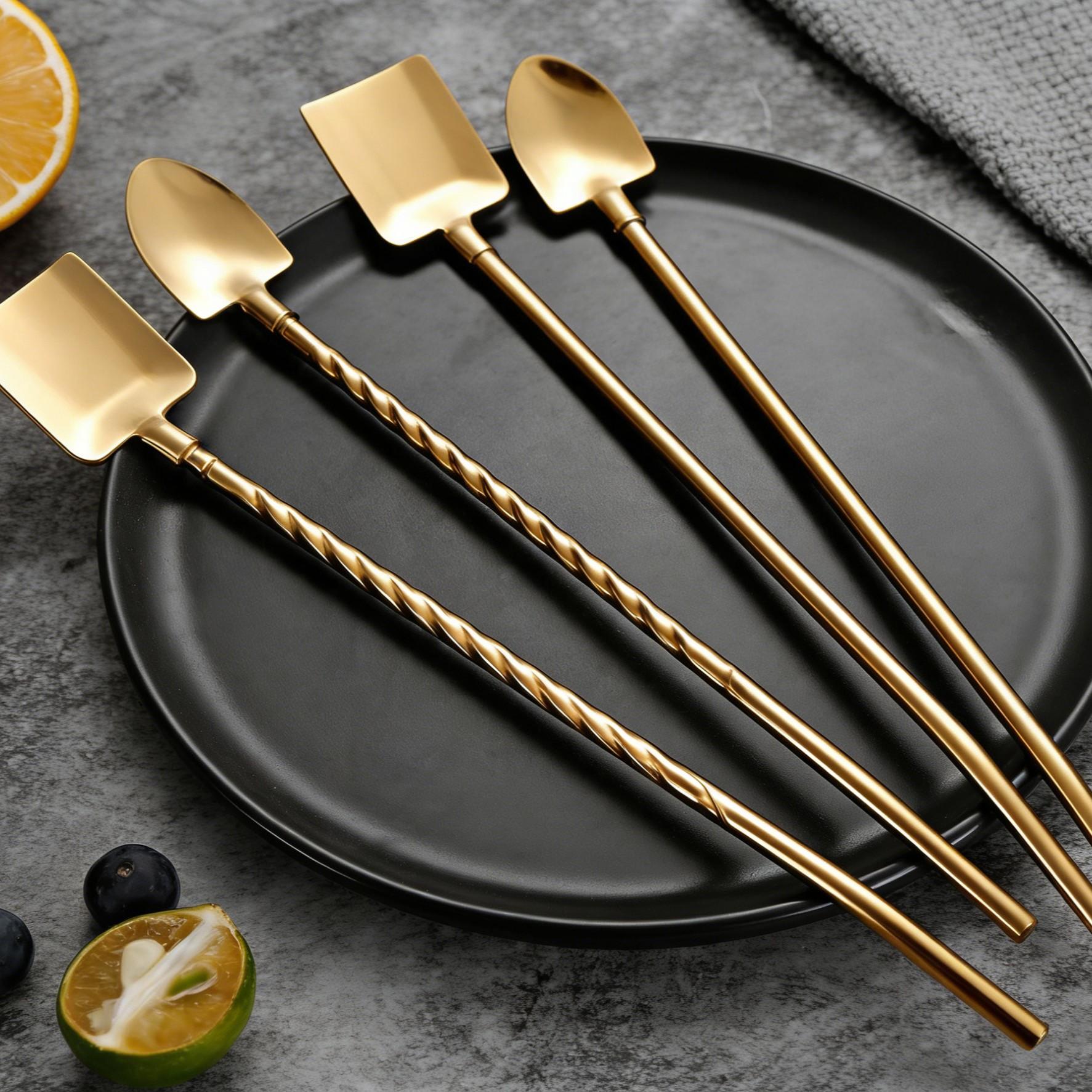 Creative 304 Iron Shovel Straw Spoon Combo, Two-In-One Drink Stirrer, Juice Tea Coffee Mixer, Watermelon Scoop Spatula, Stirring